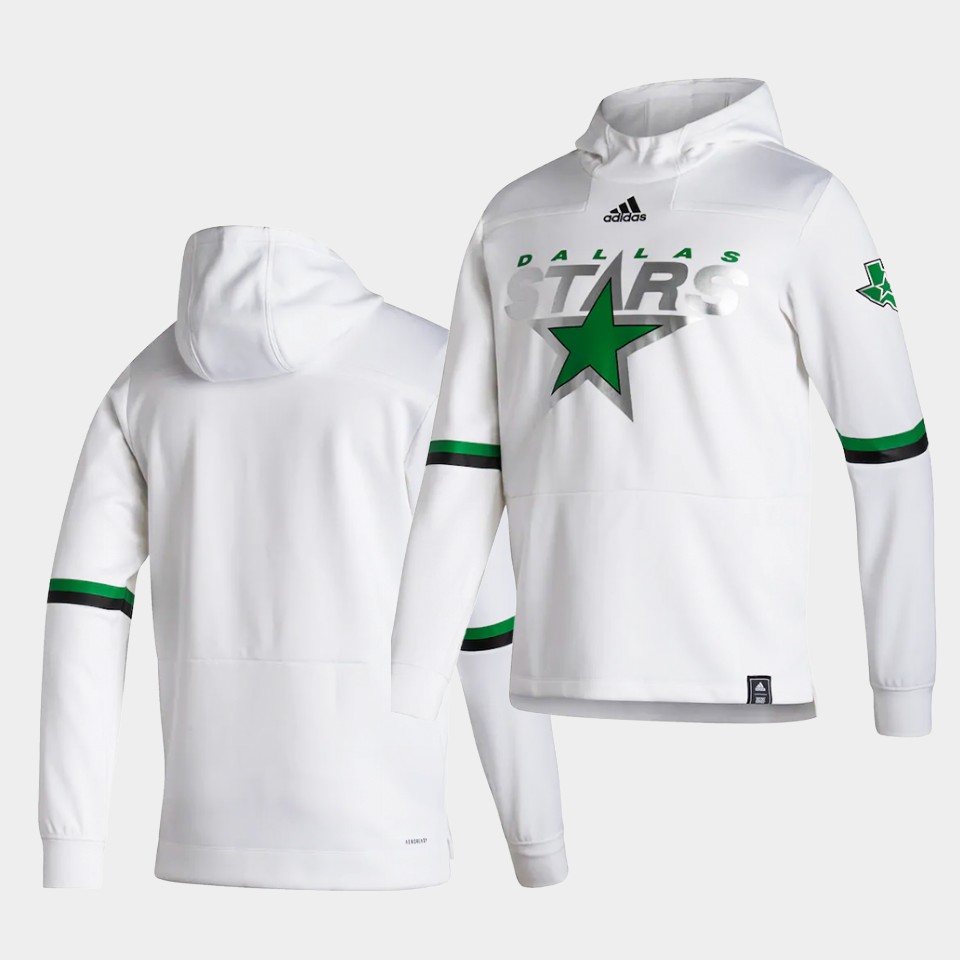 Men Dallas Stars Blank White NHL 2021 Adidas Pullover Hoodie Jersey